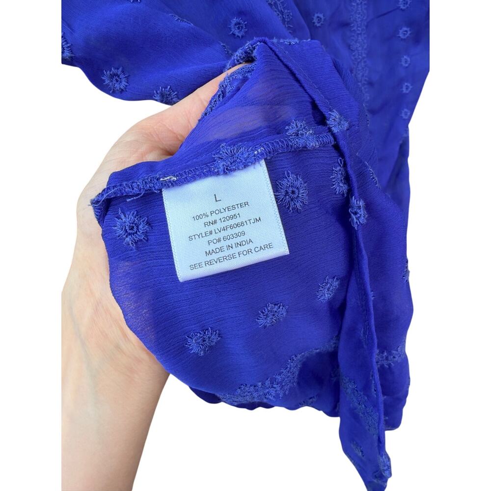 Olive & Oak Embroidered Cobalt Blue High-Low Sleeveless Blouse L - Picture 5 of 6